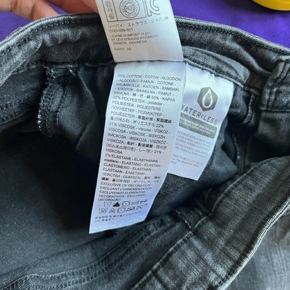 Levi's 721 10" High-Rise Skinny Jeans Dark Gray Wash Grey Raw Hem Jeans Size 29 - Picture 8 of 9